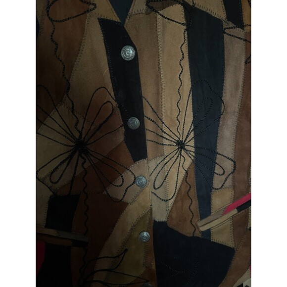 A.J. Vintage Embroidered Suede Leather Patchwork Vest 90's Hippie 2X - Picture 3 of 4